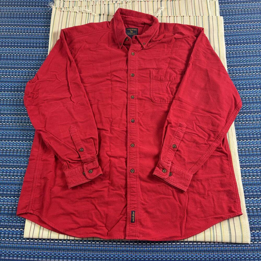 Woolrich Shirt Mens 2XL Red Solid Flannel Long Sleeve Button Front Casual EC